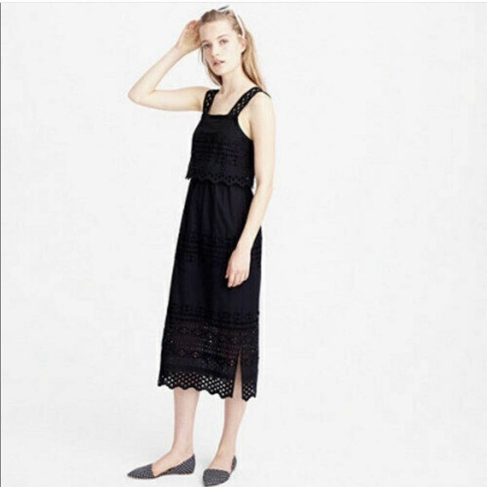 J. Crew Black Cotton Eyelet Tiered Dress, Size 00 - Picture 2 of 8